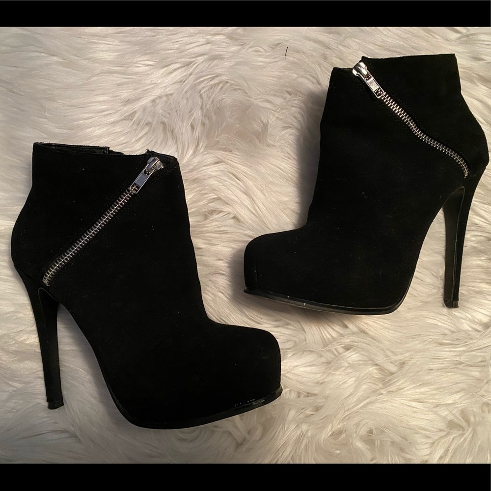 Steve Madden black suede high heel booties